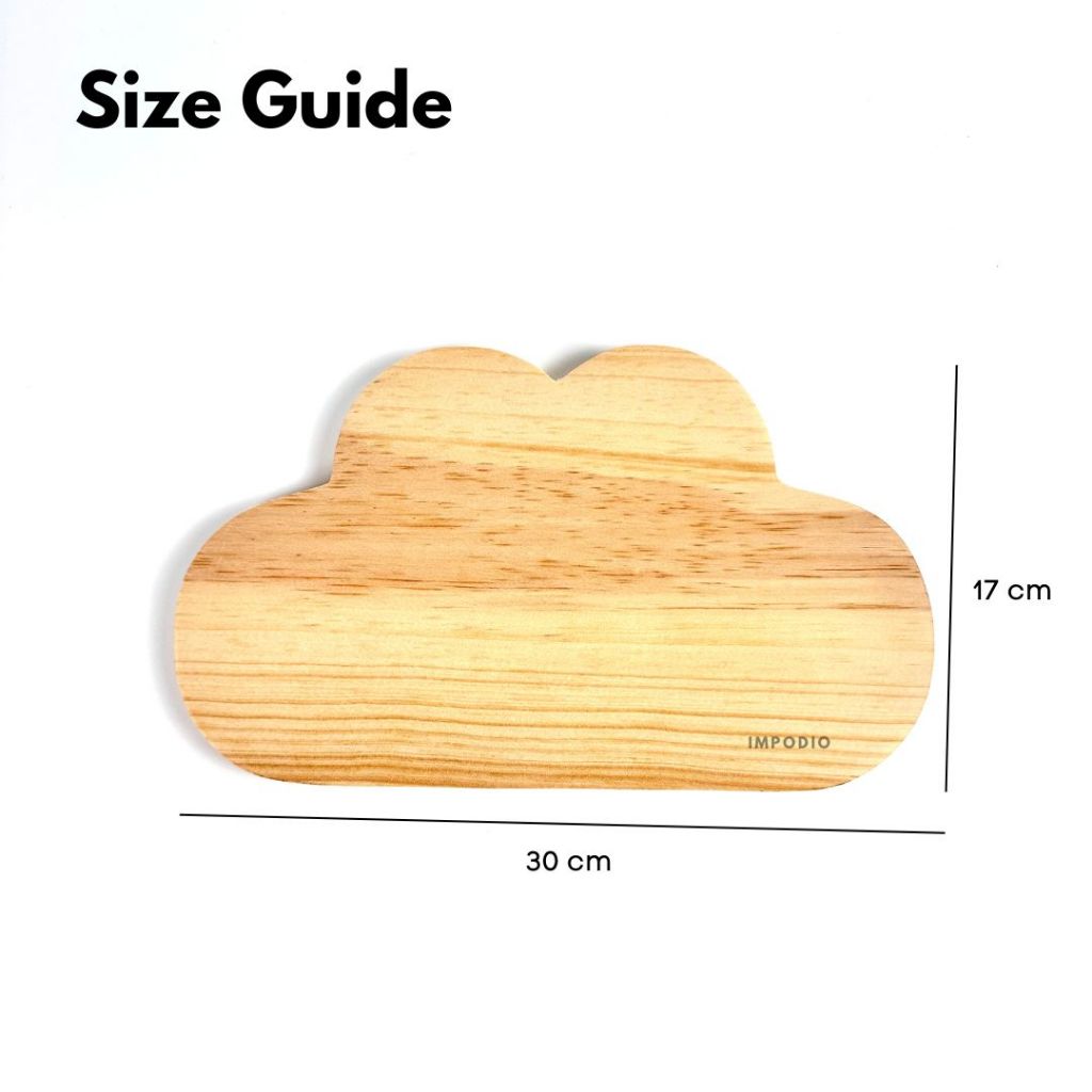 IMPODIO Talenan Kayu Pinus Bentuk Awan ukuran 30x17cm Wooden Cutting Board