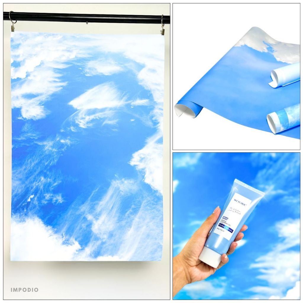 IMPODIO Background Paper Motif Awan Sky Ukuran 50 x 70 cm - Blue Cloud Latar Belakang Aesthetic Alas Fotografi Backdrop Produk