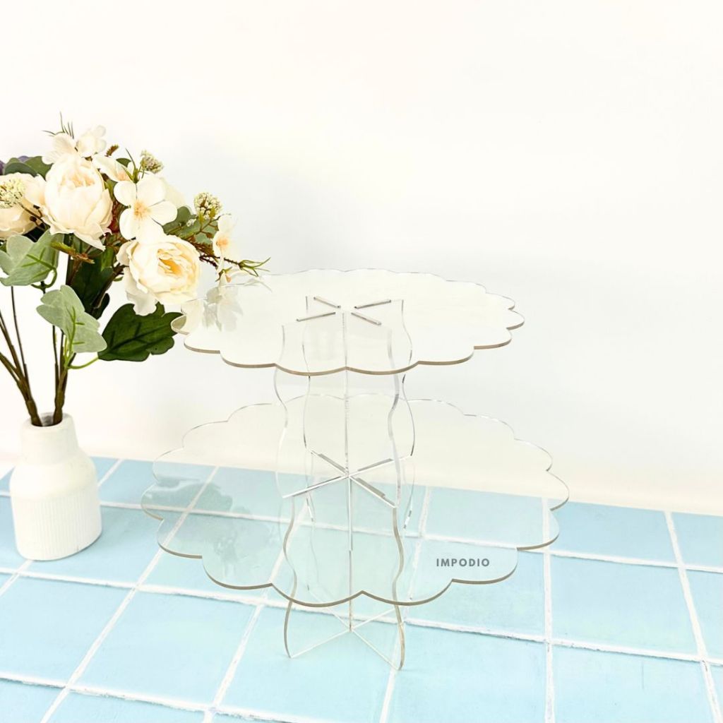 IMPODIO Stand Cake Acrylic Flower Wavy - Display Dessert Kue Props Foto Produk Makanan