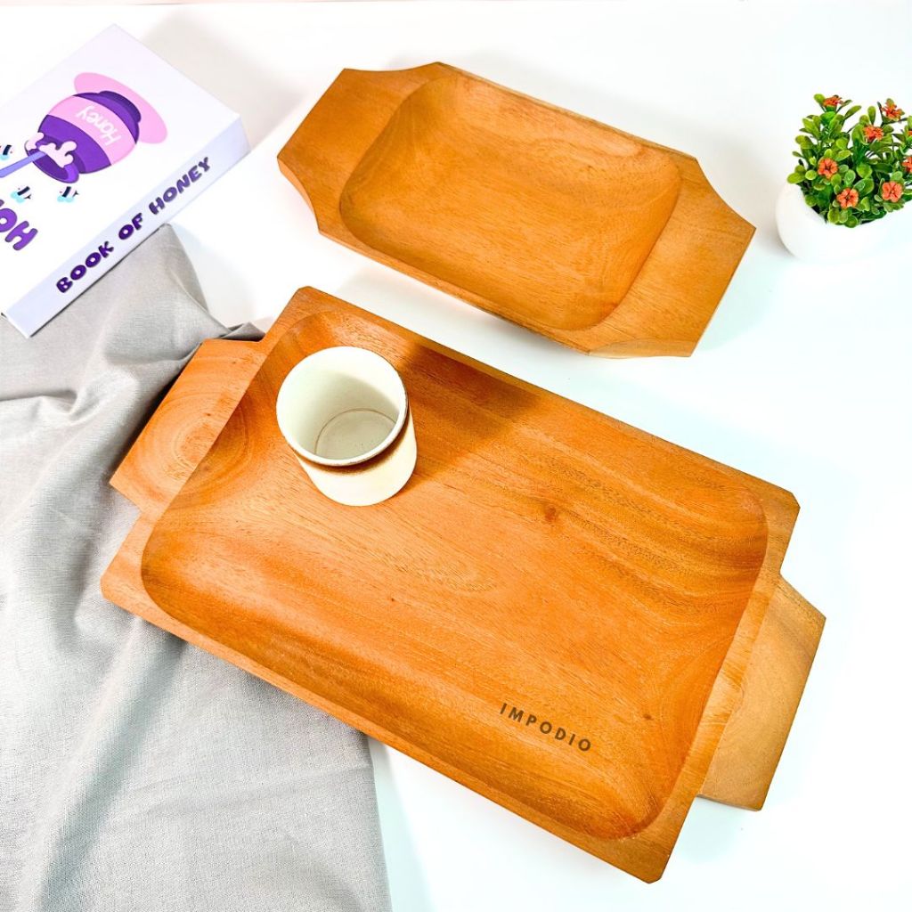 IMPODIO Nampan Kayu – Baki Kayu design mewah ukuran 38x20cm - close up