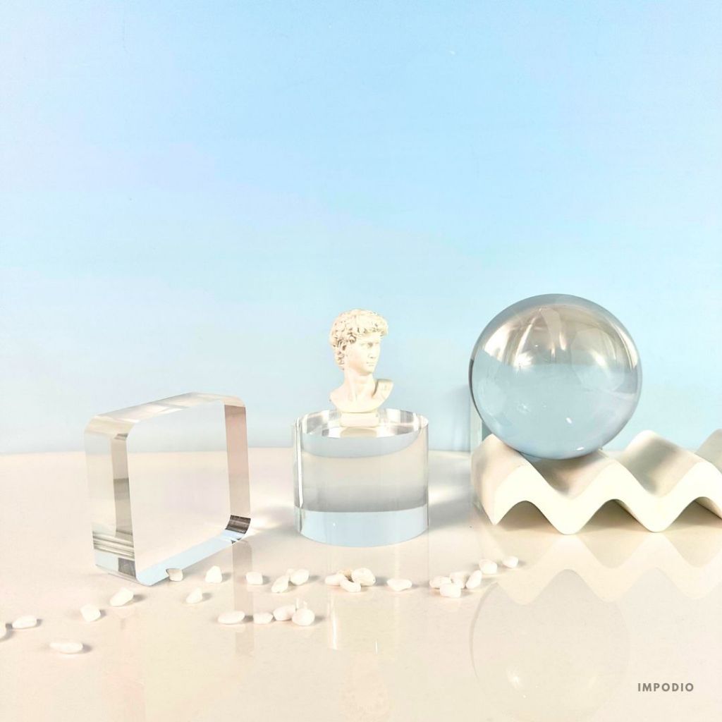 IMPODIO Set 3pcs Akrilik Silinder Kubus Dan Tabung - Clear Acrylic Display Props Produk Fotografi