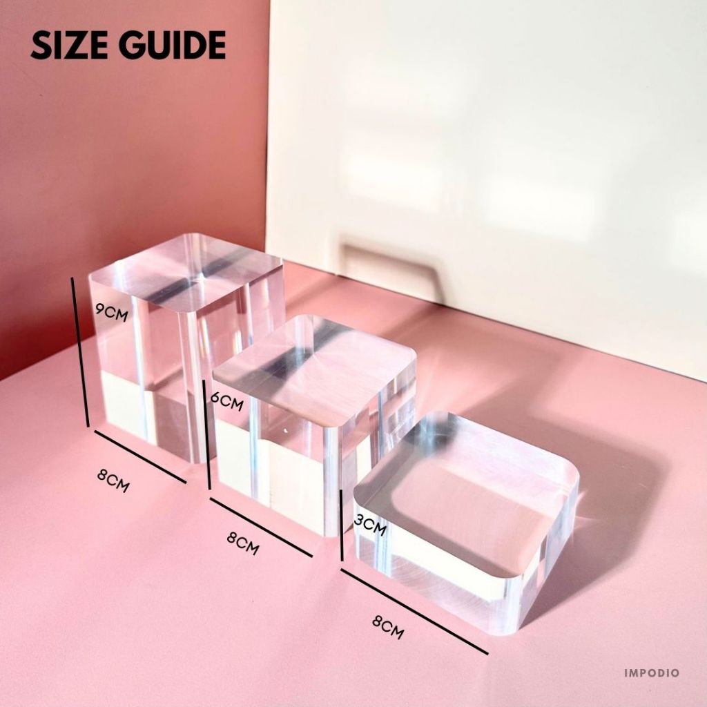IMPODIO Set 3pcs Akrilik Silinder Kubus Dan Tabung - Clear Acrylic Display Props Produk Fotografi