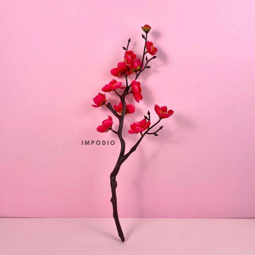 Bunga Sakura Merah IMPODIO Plastik Cherry Blossom Flower Artificial - Dekorasi Imlek