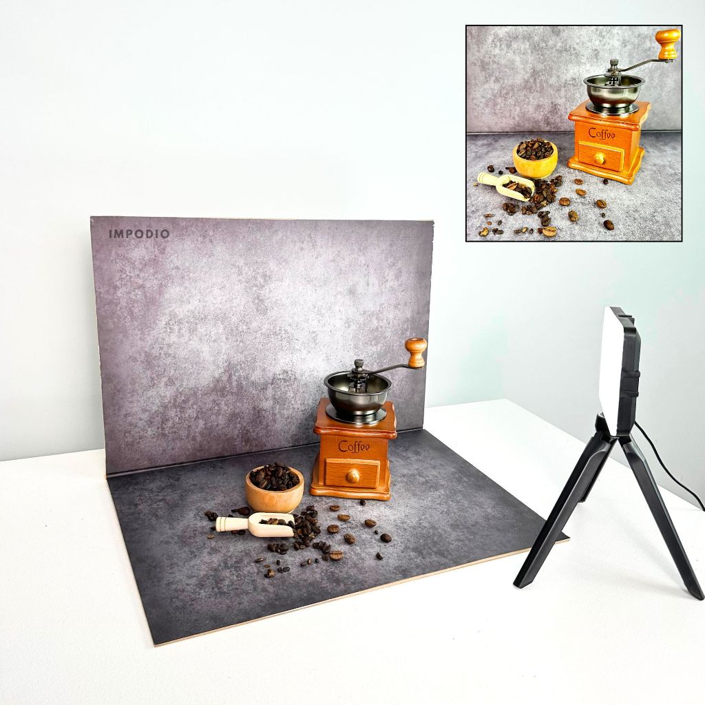 IMPODIO Paket Alasfoto MEDIUM + LED Fill Light -Bundle Kit Fotografi Produk
