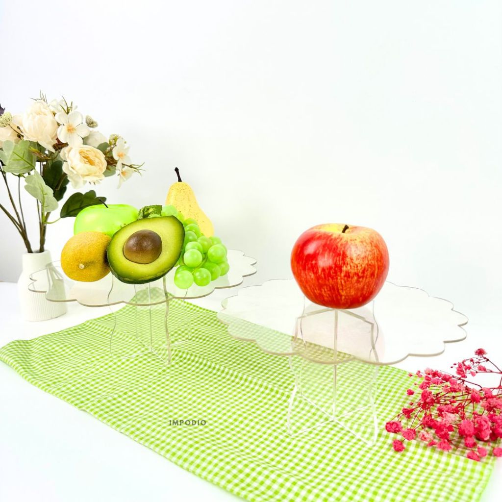 IMPODIO Stand Cake Acrylic Flower Wavy - Display Dessert Kue Props Foto Produk Makanan