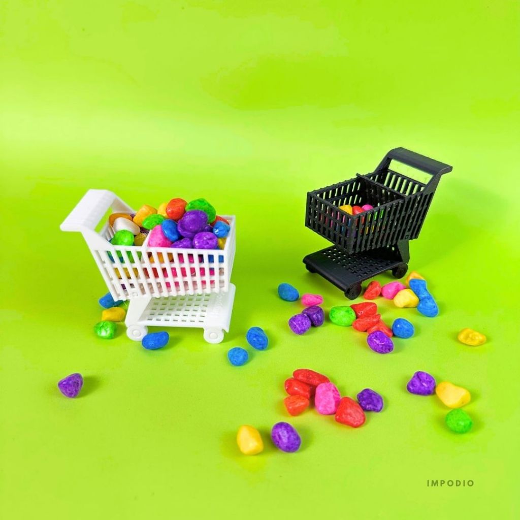 IMPODIO Trolley Mini Keranjang Belanja Supermarket - Miniatur Troli Resin Props Photography