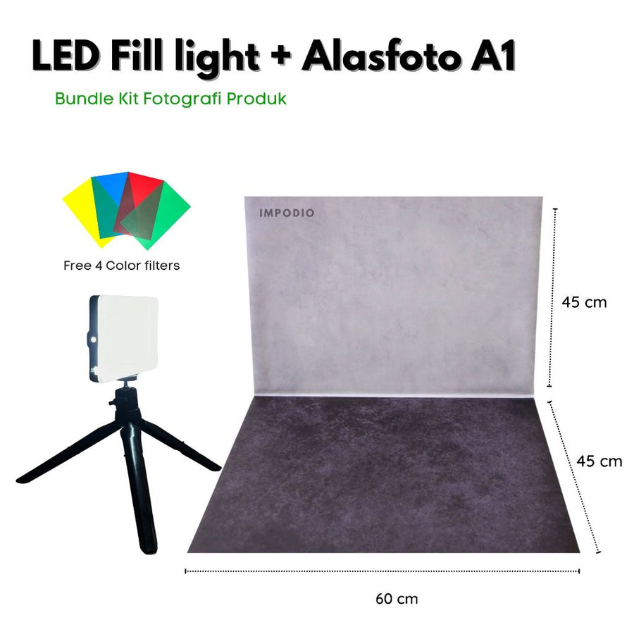 IMPODIO Paket Alasfoto LARGE + LED Fill Light – Bundle Kit Fotografi