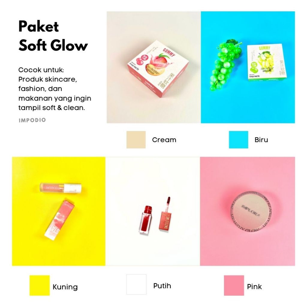 IMPODIO Paket 5 Pcs Background Polos Soft Glow - tampak samping