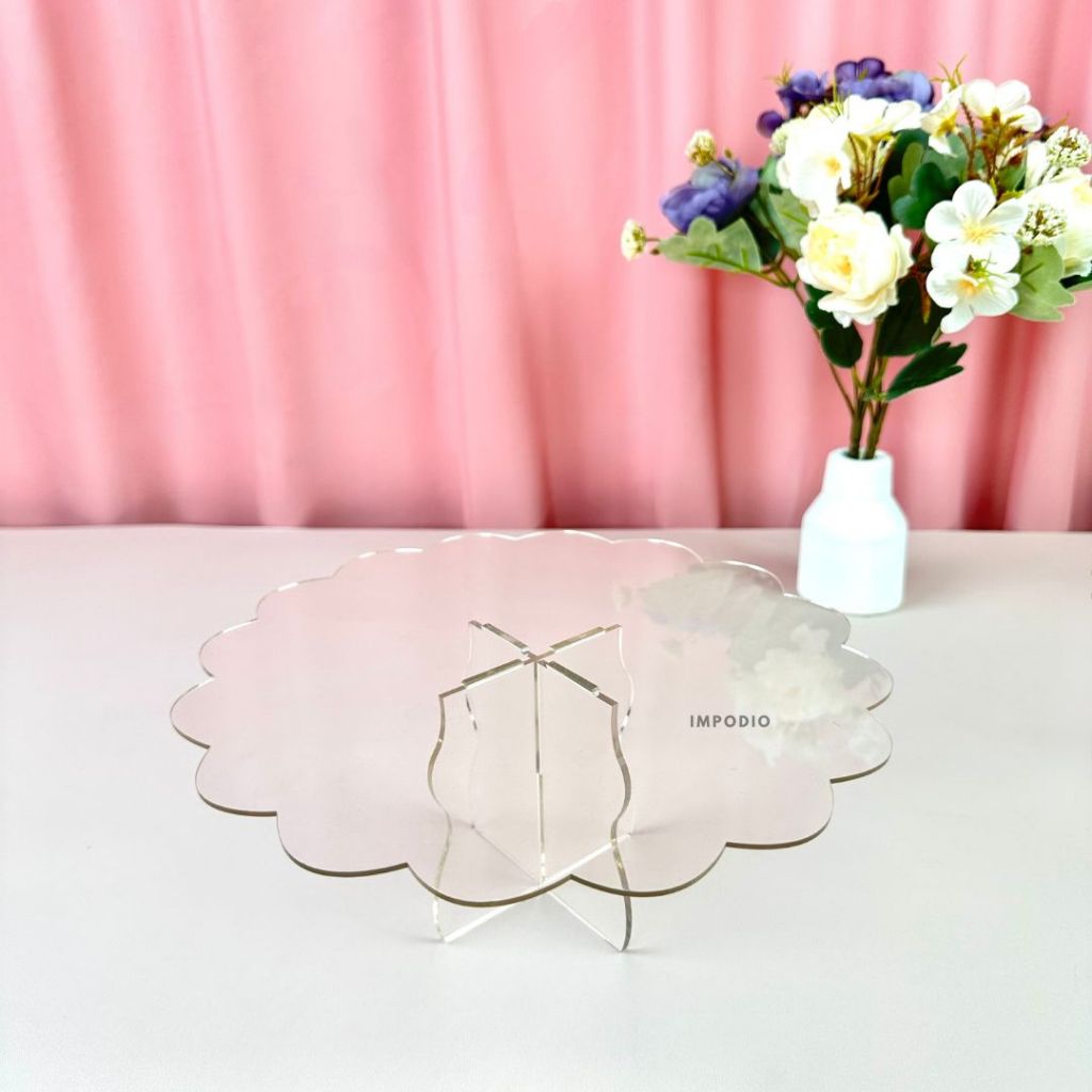 IMPODIO Stand Cake Acrylic Flower Wavy - Display Dessert Kue Props Foto Produk Makanan