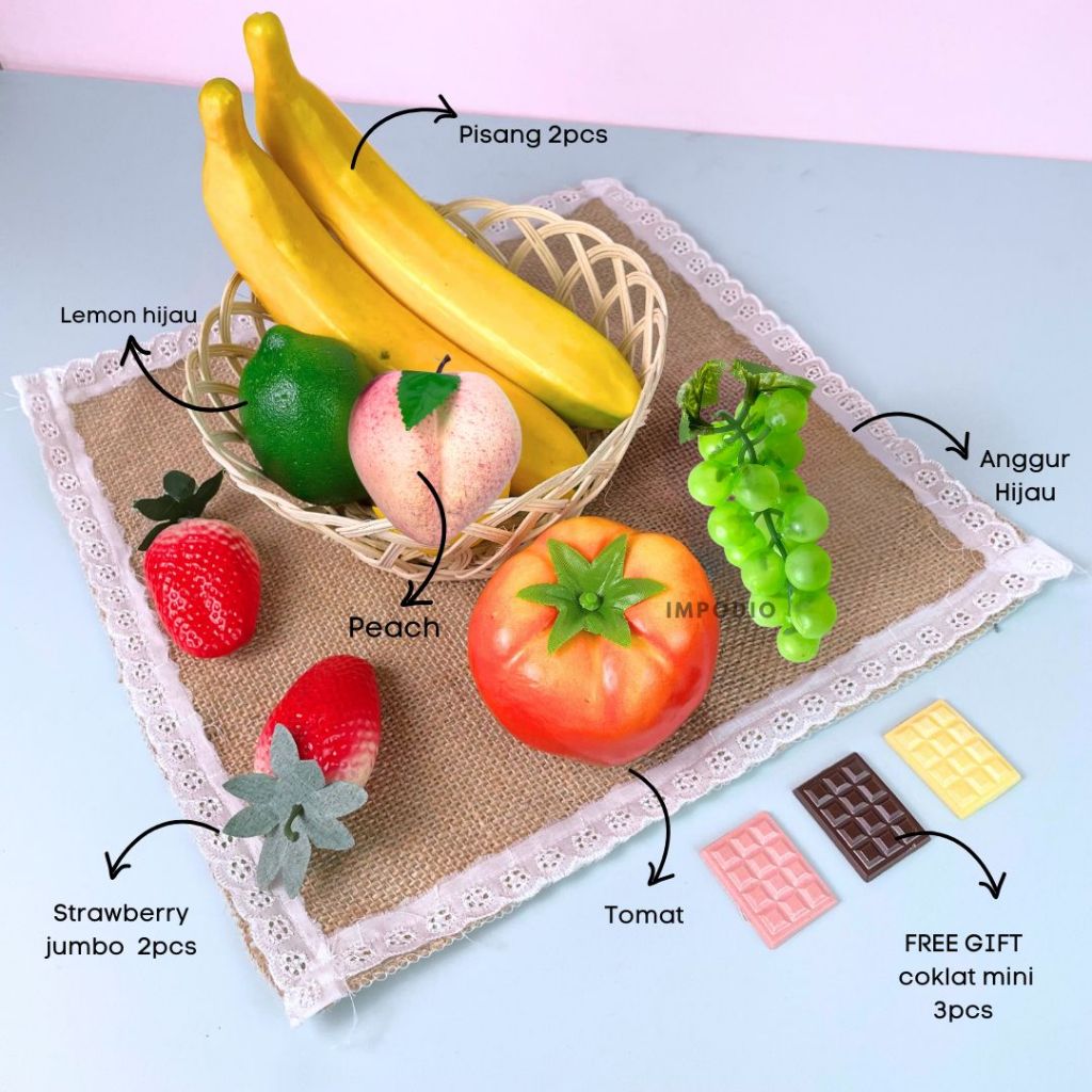 IMPODIO Paket buah palsu 11 jenis – artficial fruit - tampak samping