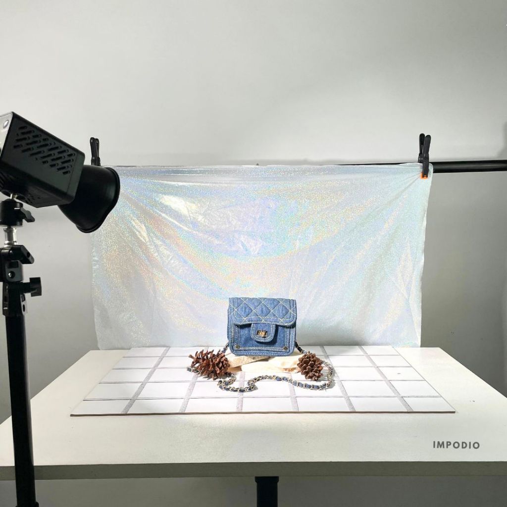 IMPODIO Kain Background Glitter Metalik Ukuran 50 x 75 cm - Napkin Props Photography