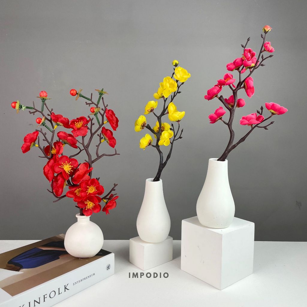 Bunga Sakura Merah IMPODIO Plastik Cherry Blossom Flower Artificial - Dekorasi Imlek
