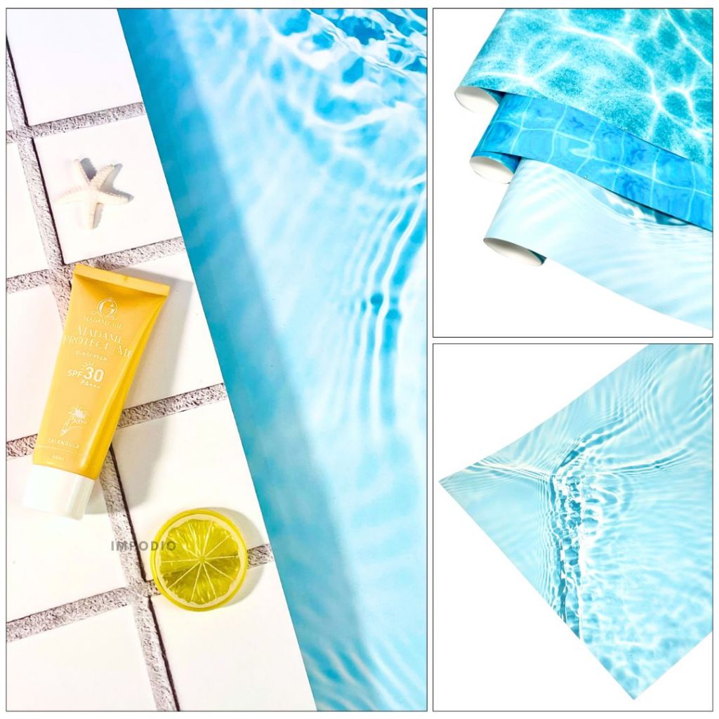 IMPODIO Background Paper Motif Air Water Ukuran 50 x 70 cm - Latar Belakang Pool Aesthetic Alas Fotografi Backdrop Produk