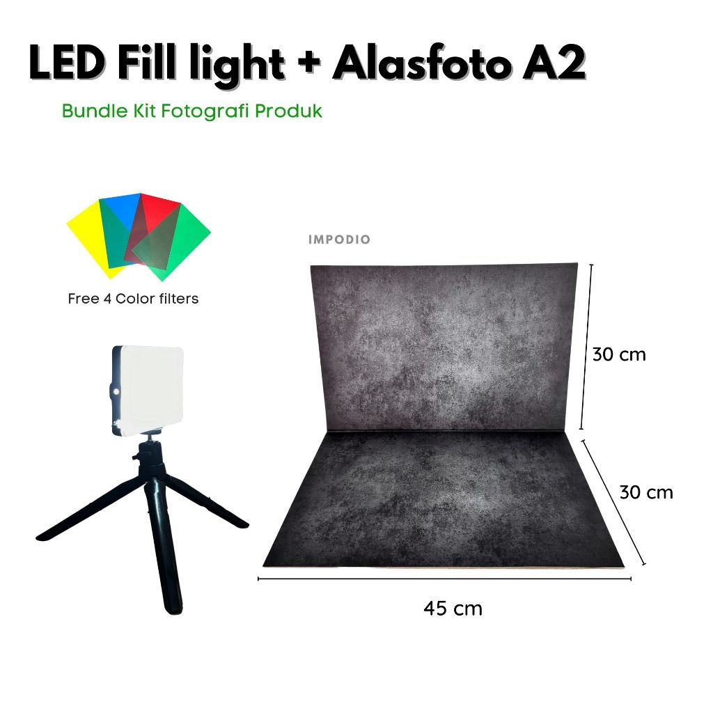 IMPODIO Paket Alasfoto MEDIUM + LED Fill Light -Bundle Kit Fotografi Produk