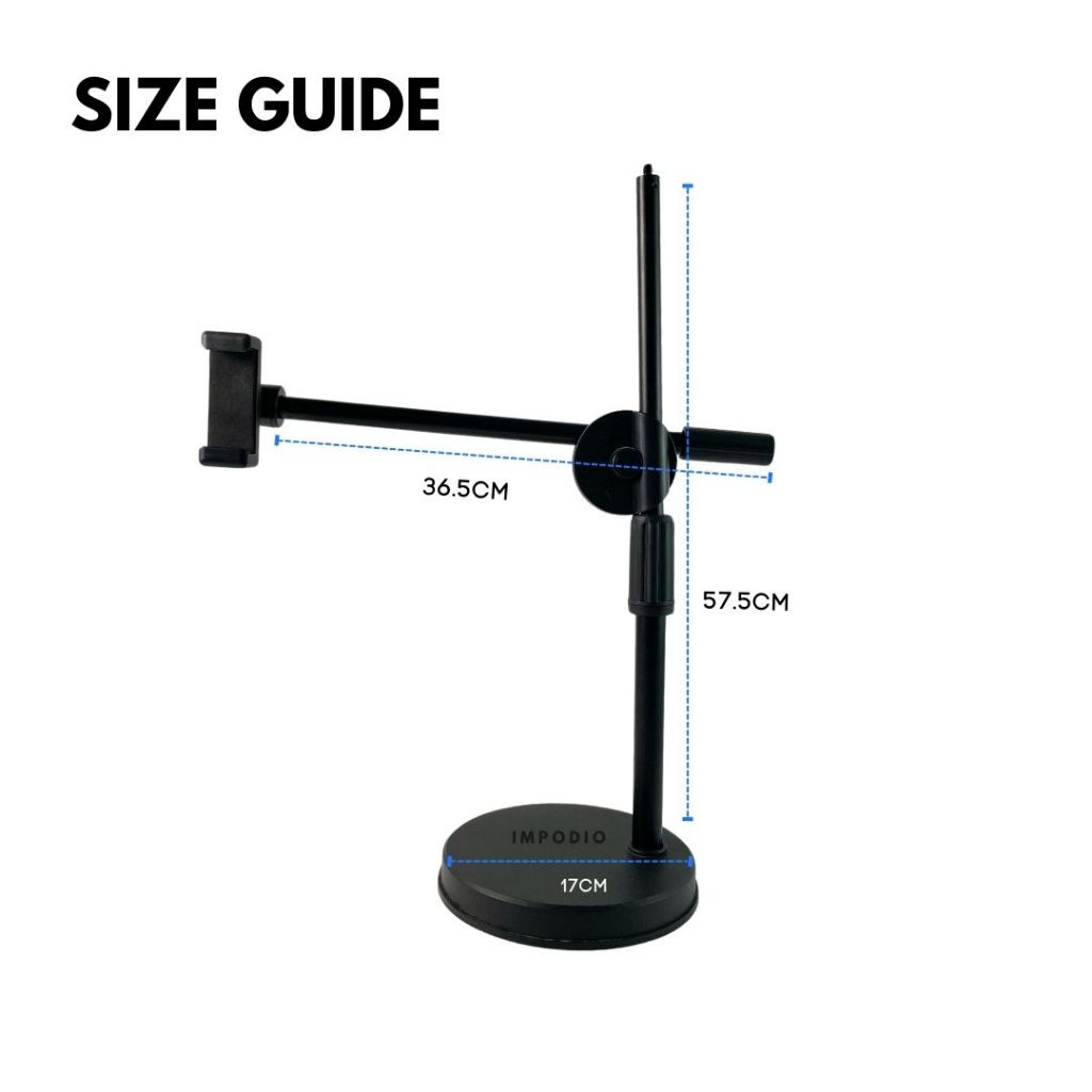 IMPODIO Overhead Phone Stand Holder 360 Rotation + Led Fill Light - Tripod Meja Konten Live Streaming