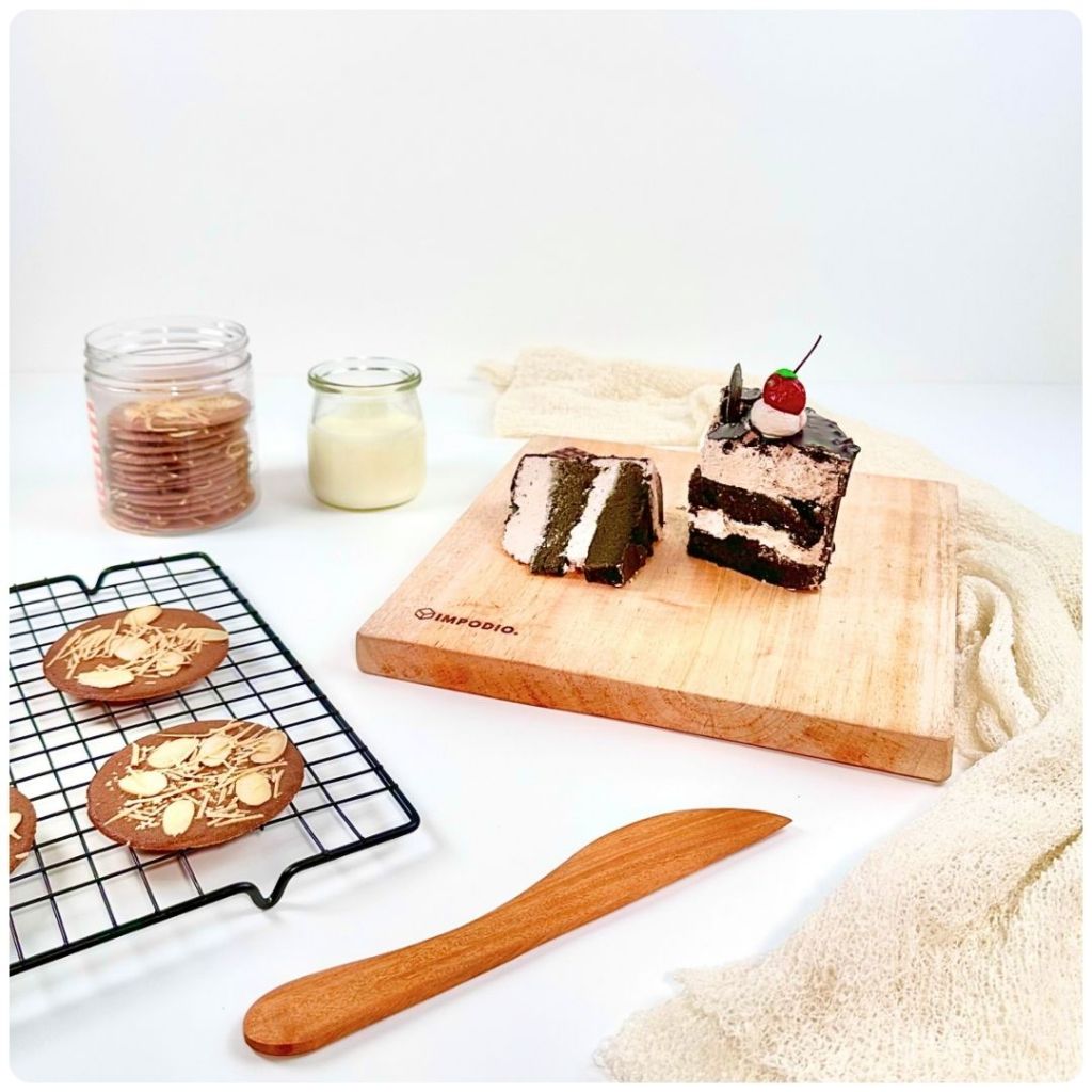 IMPODIO Tatakan Kue Kayu Mahoni Asli - Nampan Alas Makanan Kue Tart Cupcakes Display Props Foto