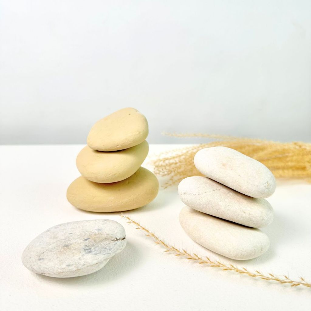 IMPODIO Set 4Pcs Batu Alam Natural Pebble Risers - Styling Props Photography ( Random size )