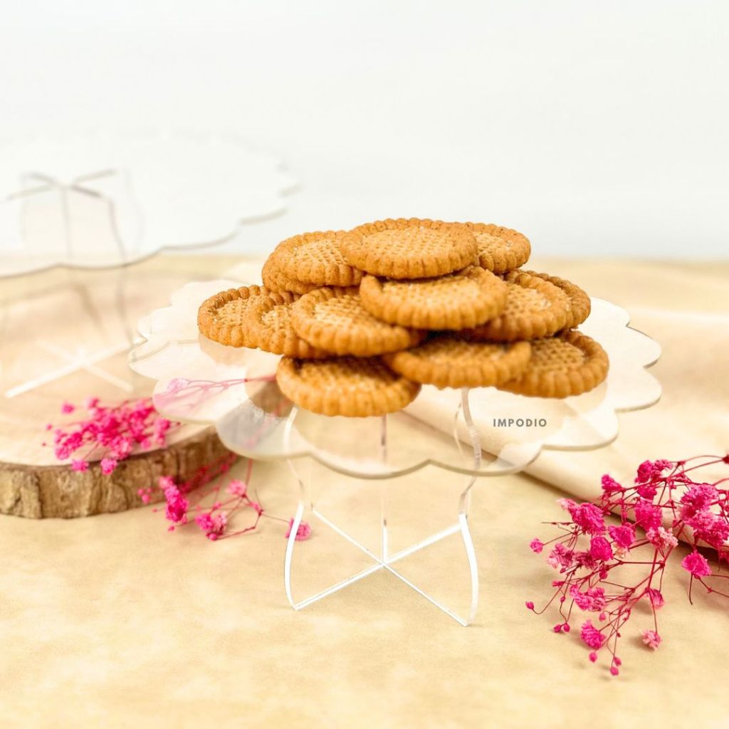 IMPODIO Stand Cake Acrylic Flower Wavy - Display Dessert Kue Props Foto Produk Makanan