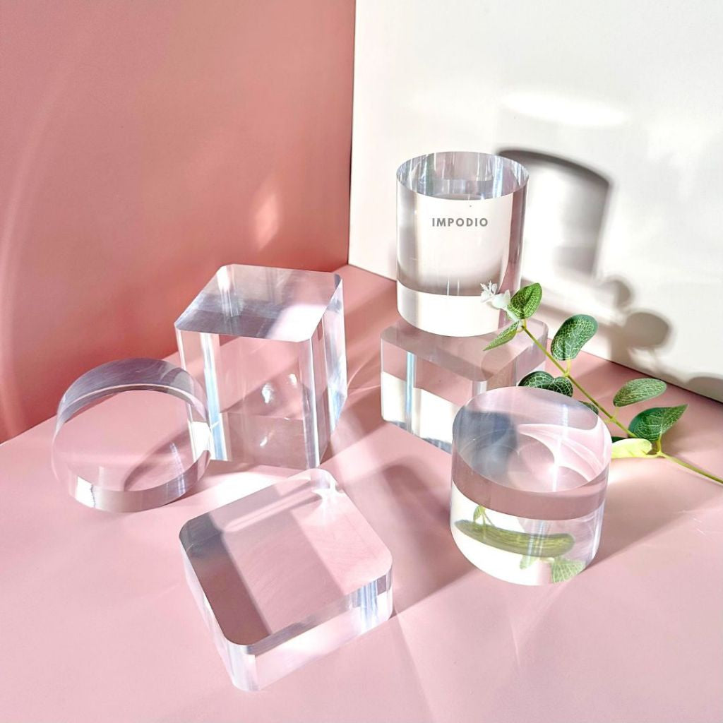 IMPODIO Set 3pcs Akrilik Silinder Kubus Dan Tabung - Clear Acrylic Display Props Produk Fotografi