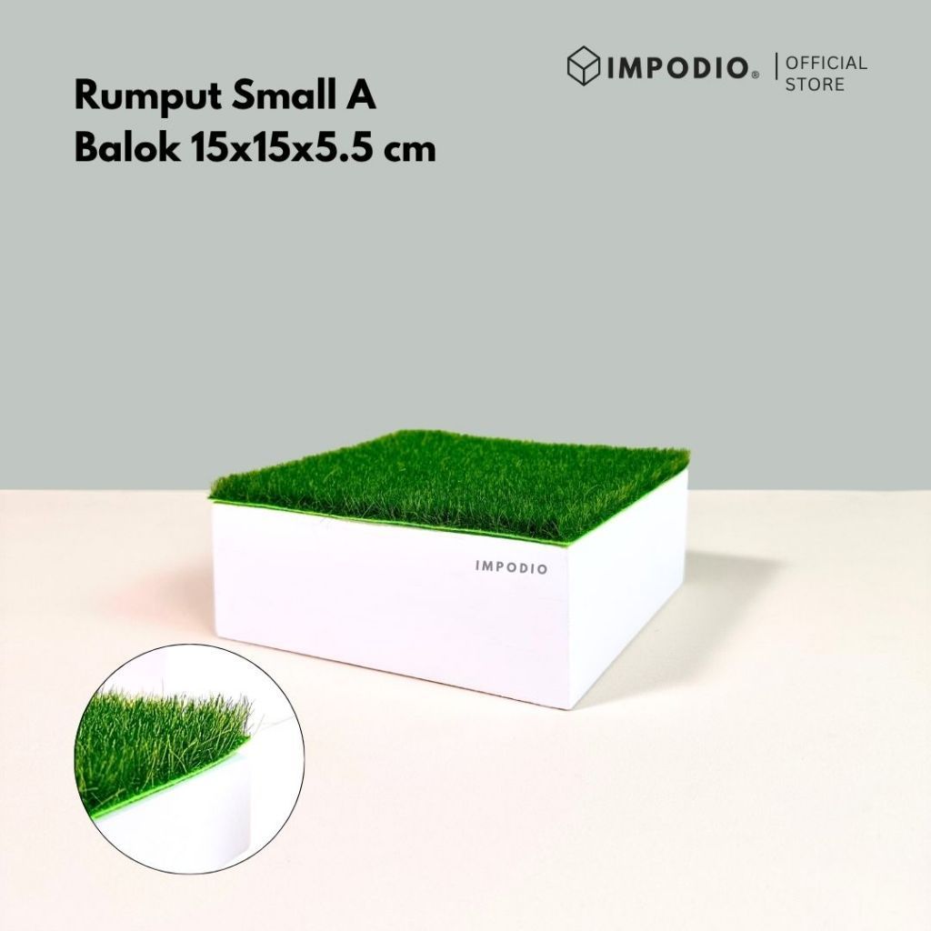 IMPODIO Podium Kotak Alas Rumput Sintetis Ukuran 15x15cm - Props Foto Produk Display Risers Miniatur Action Figure Aesthetic Studio Foto