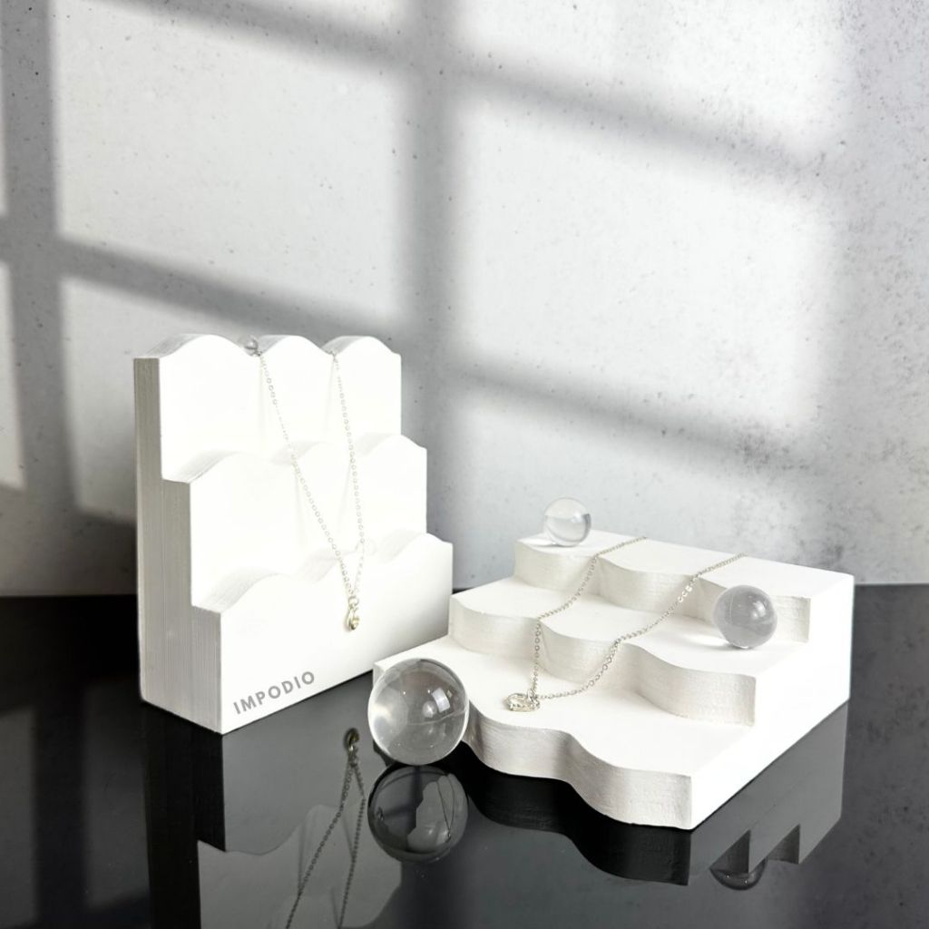 IMPODIO Tangga Mini Display Wavy - Riser Properti Foto Produk Aesthetic 3 Tingkat