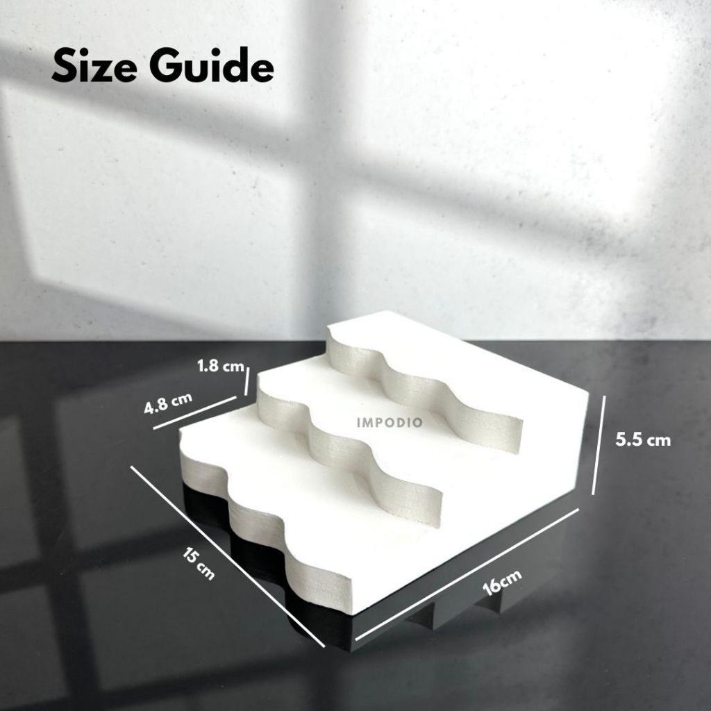 IMPODIO Tangga Mini Display Wavy - Riser Properti Foto Produk Aesthetic 3 Tingkat