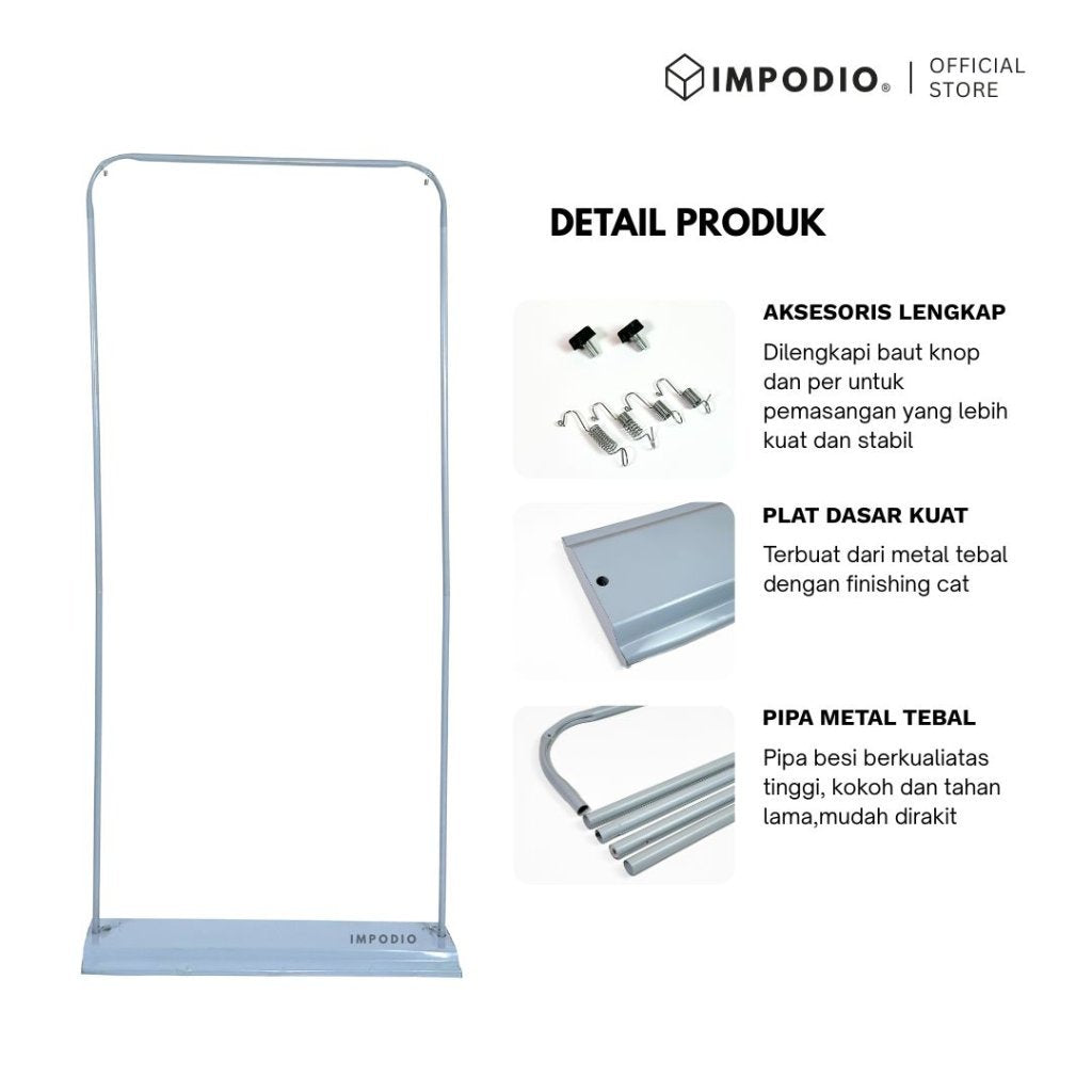 IMPODIO Banner Standing Frame Poster Display 80x180cm - Stand Banner Custom Kokoh untuk Promosi Toko Cafe Pameran dan Event Organizer