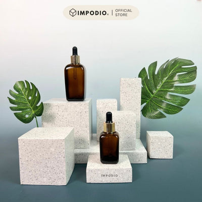 IMPODIO Display Stand Kayu Motif Terrazzo - Kubus Geometri Display Props foto Produk Skincare & Perhiasan