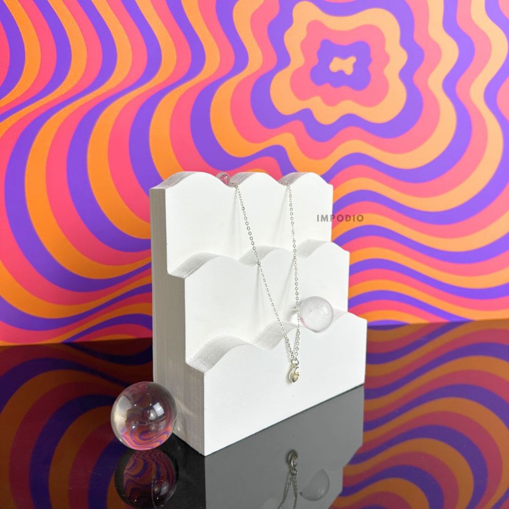 IMPODIO Tangga Mini Display Wavy - Riser Properti Foto Produk Aesthetic 3 Tingkat