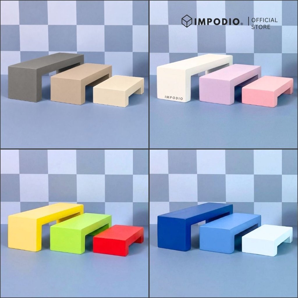 IMPODIO Rak Hoop Display Susun Produk Kayu Minimalis Set 3 Ukuran - Stand Foto Produk Aesthetic Mix Warna