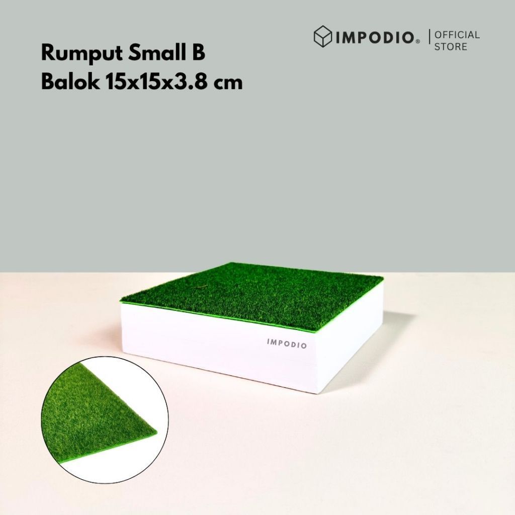 IMPODIO Podium Kotak Alas Rumput Sintetis Ukuran 15x15cm - Props Foto Produk Display Risers Miniatur Action Figure Aesthetic Studio Foto
