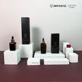 IMPODIO Display Stand Kayu Motif Terrazzo - Kubus Geometri Display Props foto Produk Skincare & Perhiasan