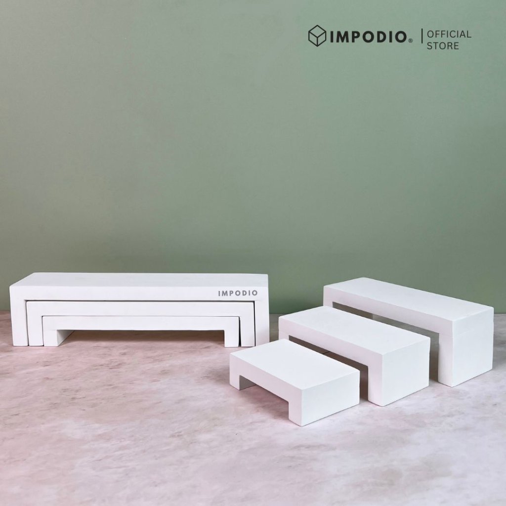 IMPODIO Rak Hoop Display Susun Produk Kayu Minimalis Set 3 Ukuran - Stand Foto Produk Aesthetic Mix Warna