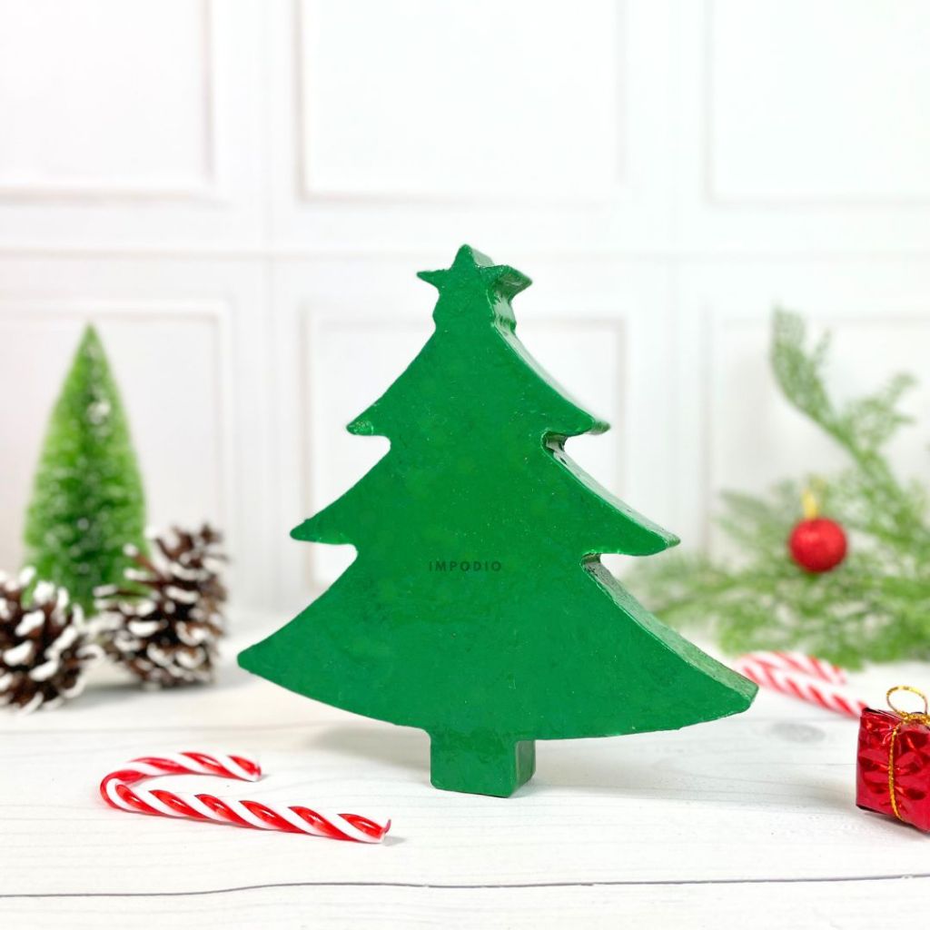 IMPODIO Dekorasi Pohon Natal Kayu & Snowflake - Pajangan Meja & Properti Fotografi Produk | Ornamen Holiday