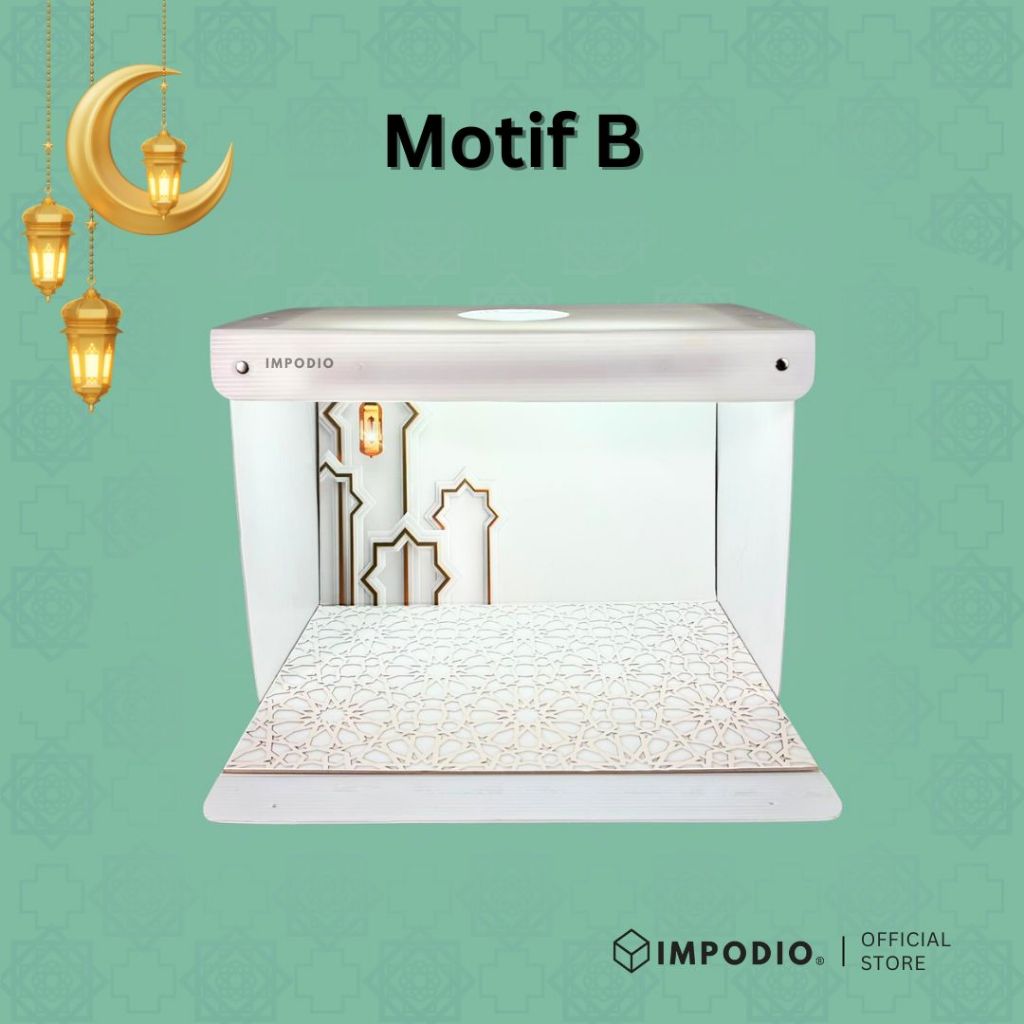 IMPODIO Bundle Mini Studio Box A2 + Alas Background Motif Lebaran - Box Foto Portable Lipat - Paket Hemat Konten Produk