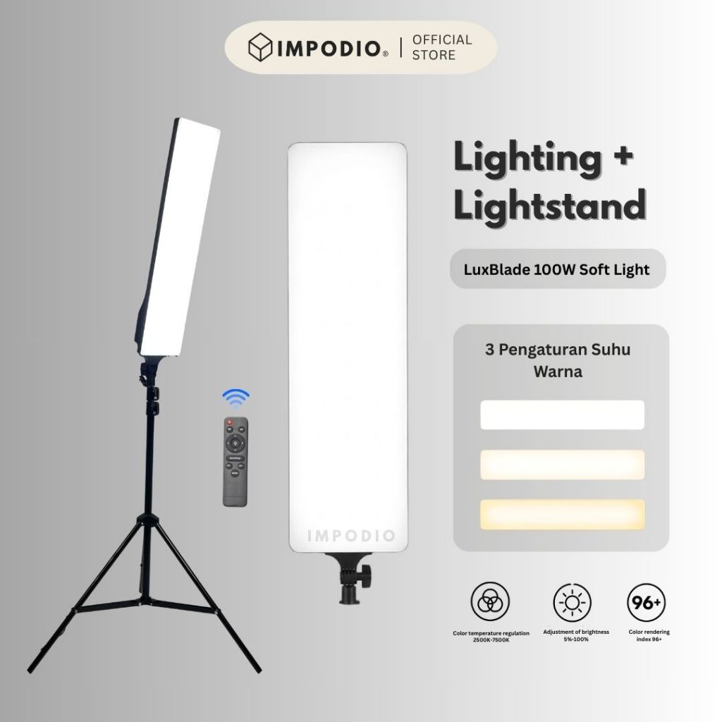 IMPODIO LuxBlade 100W Soft Light - Lampu Studio Live Stream & Foto Produk 2500 - 6500k + Tripod stand