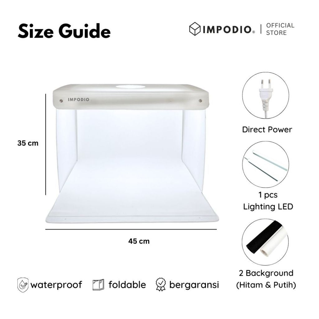 IMPODIO Bundle Mini Studio Box A2 + Alas Background Motif Lebaran - Box Foto Portable Lipat - Paket Hemat Konten Produk