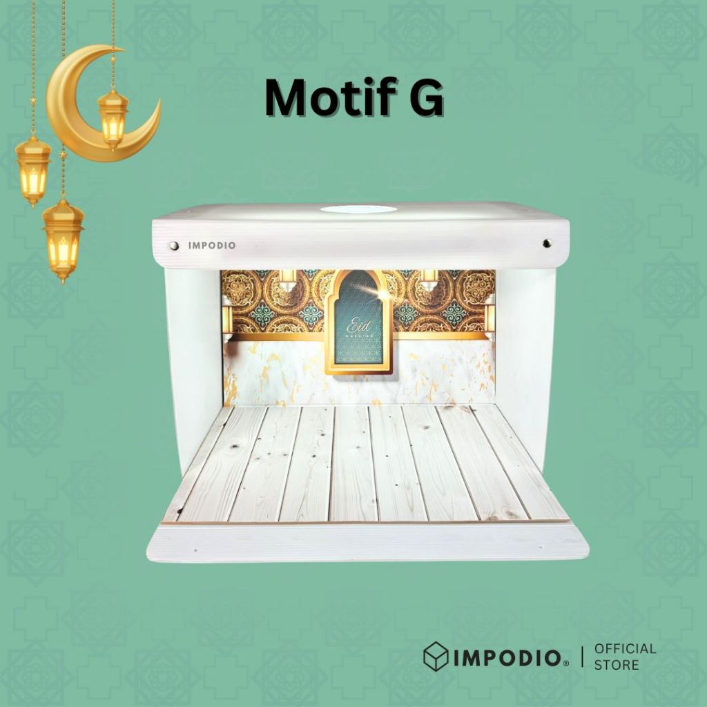 IMPODIO Bundle Mini Studio Box A2 + Alas Background Motif Lebaran - Box Foto Portable Lipat - Paket Hemat Konten Produk