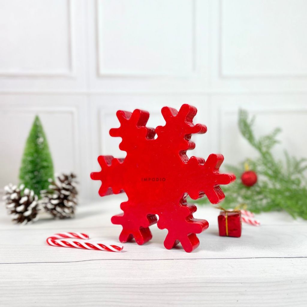 IMPODIO Dekorasi Pohon Natal Kayu & Snowflake - Pajangan Meja & Properti Fotografi Produk | Ornamen Holiday