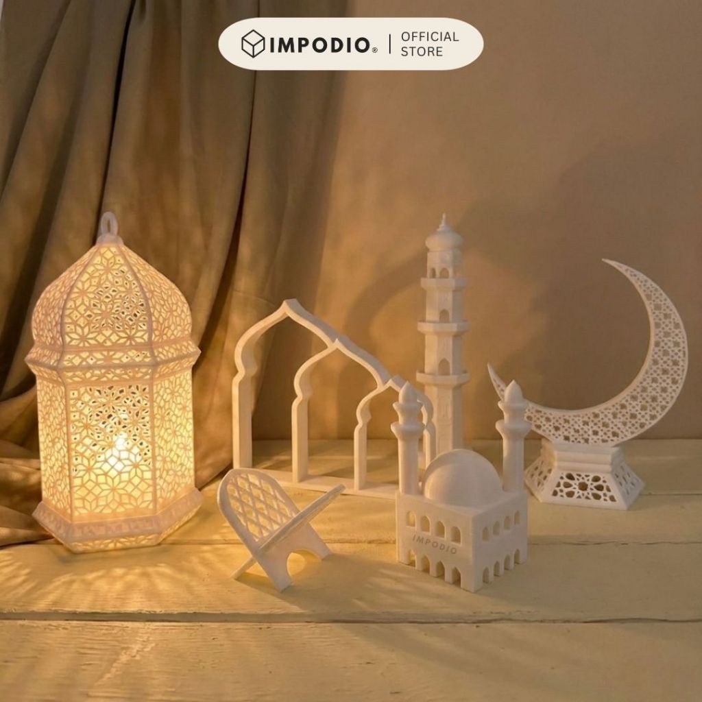 IMPODIO Ornamen Ramadhan Minimalis / Pajangan Meja Dekorasi Masjid Lebaran / Properti Foto Idul Fitri Masjid Bulan Sabit Aesthetic