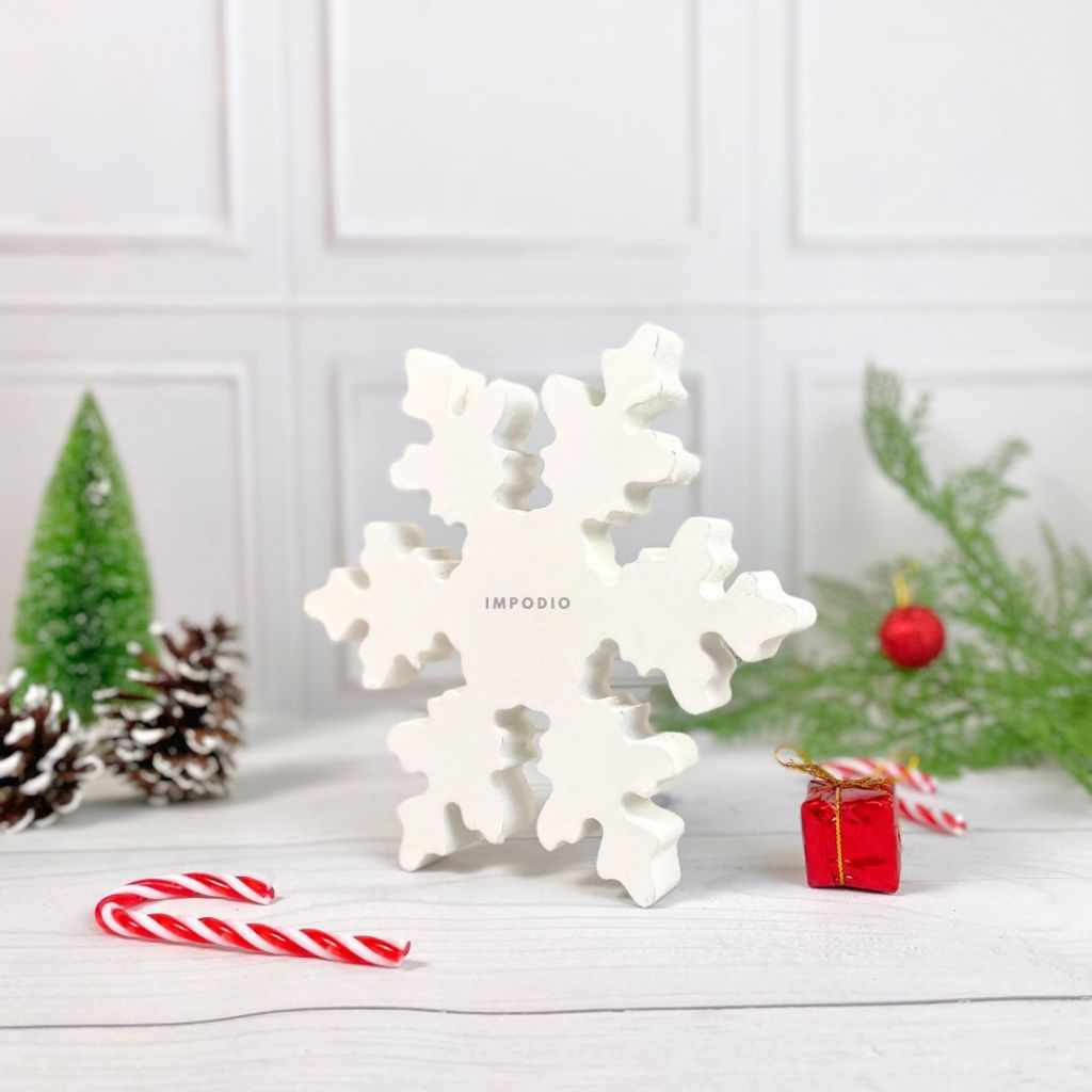 IMPODIO Dekorasi Pohon Natal Kayu & Snowflake - Pajangan Meja & Properti Fotografi Produk | Ornamen Holiday