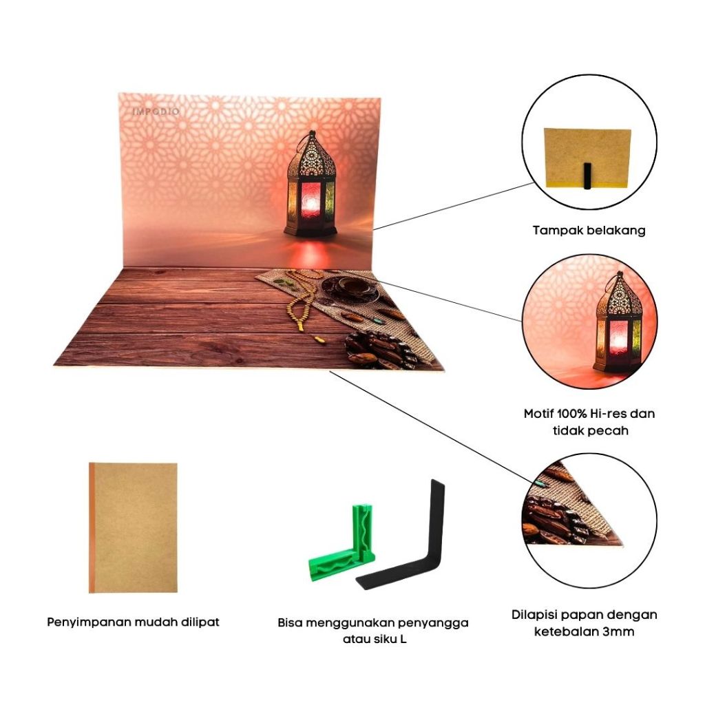 IMPODIO Bundle Mini Studio Box A2 + Alas Background Motif Lebaran - Box Foto Portable Lipat - Paket Hemat Konten Produk