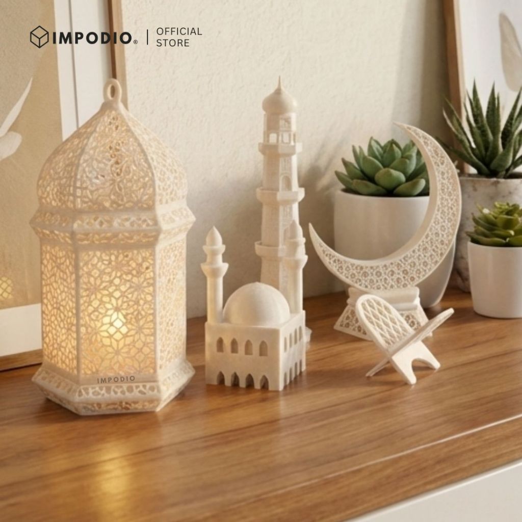 IMPODIO Ornamen Ramadhan Minimalis / Pajangan Meja Dekorasi Masjid Lebaran / Properti Foto Idul Fitri Masjid Bulan Sabit Aesthetic