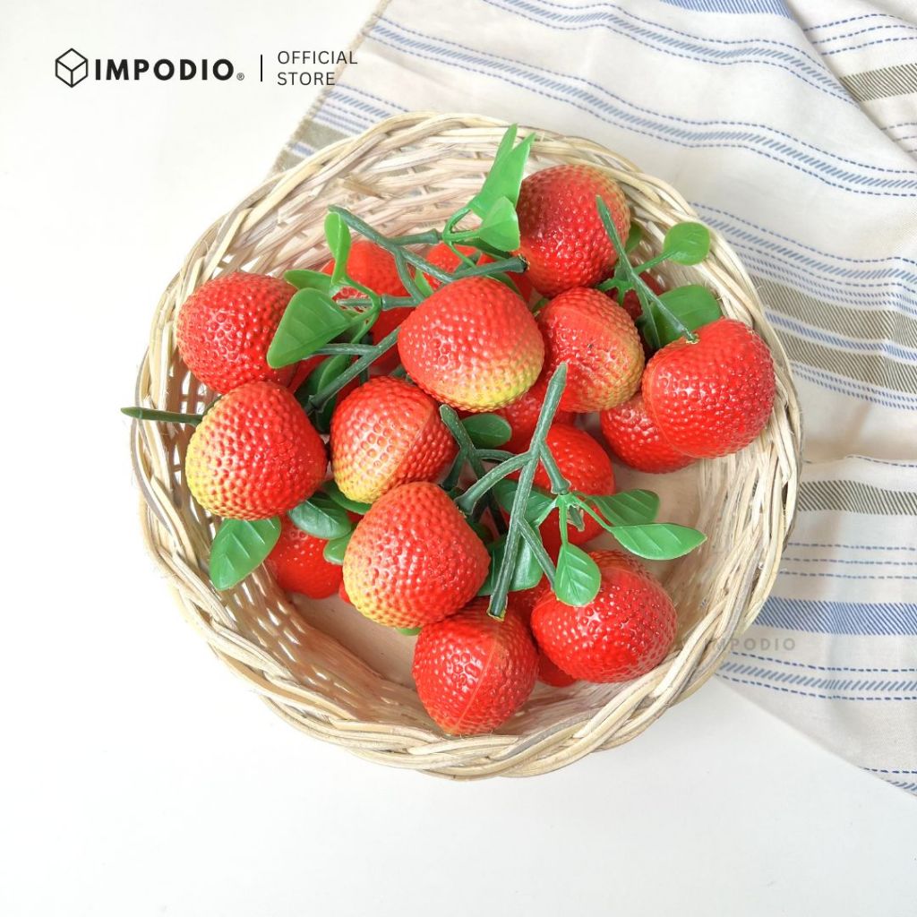 IMPODIO Replika Buah Leci Palsu Artificial Bertangkai - Properti Foto Produk Makanan & Dekorasi
