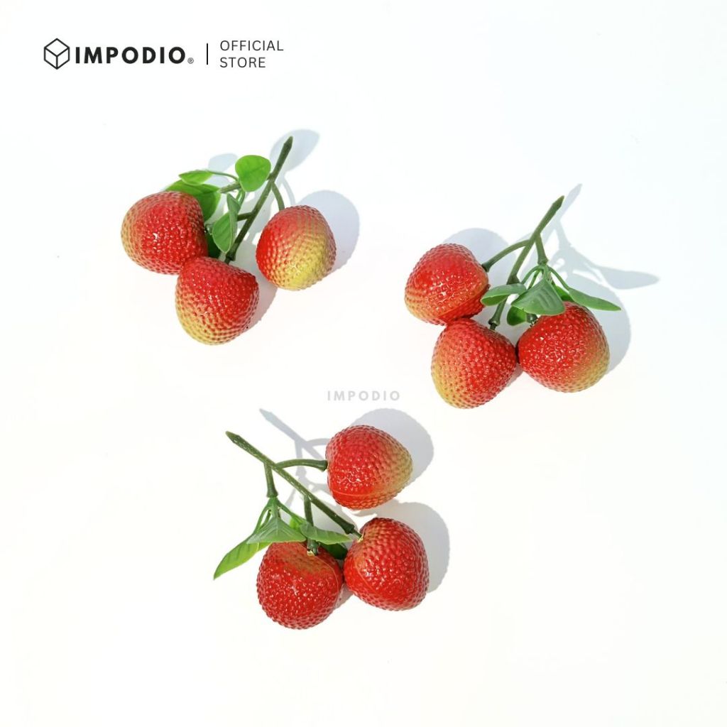 IMPODIO Replika Buah Leci Palsu Artificial Bertangkai - Properti Foto Produk Makanan & Dekorasi
