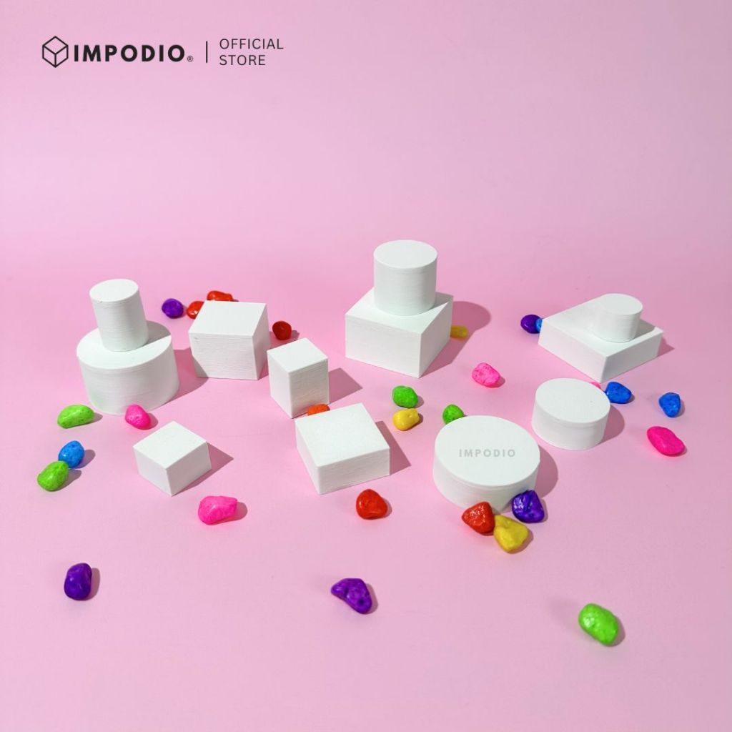 IMPODIO Set Geometry Mini 6 pcs – Prop Foto Produk Bulat & Kotak – Podium Display Mini untuk Konten & UMKM
