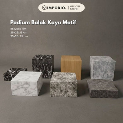 IMPODIO Podium Kubus Display Produk Motif Marmer Kayu Beton Batu Semen - Properti Foto Produk Aesthetic - Tatakan Alas Display Studio Foto Minimalis - Dekorasi Photoshoot