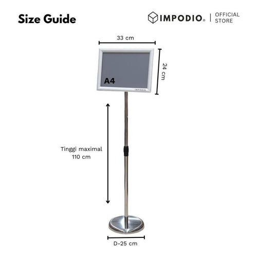 IMPODIO Banner Standing Stainless Ukuran A4 -  Sign Petunjuk / Media Promosi