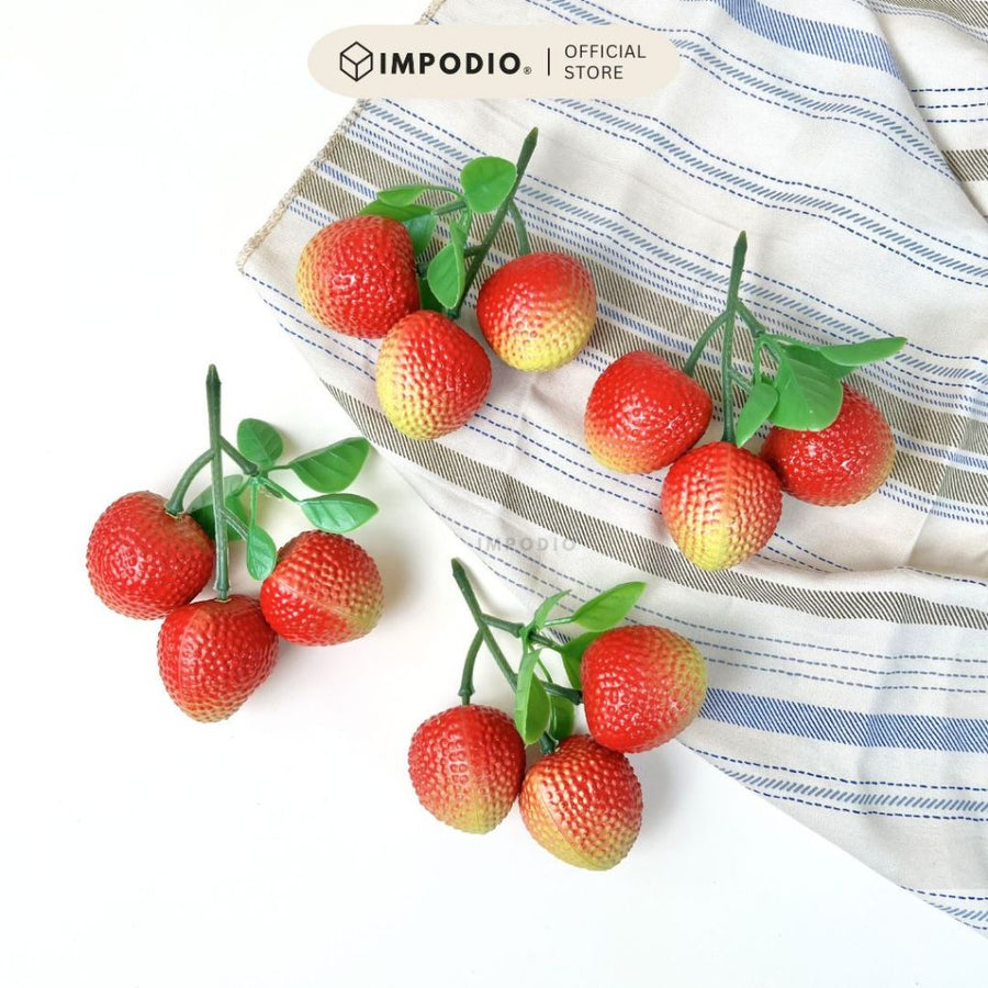IMPODIO Replika Buah Leci Palsu Artificial Bertangkai - Properti Foto Produk Makanan & Dekorasi