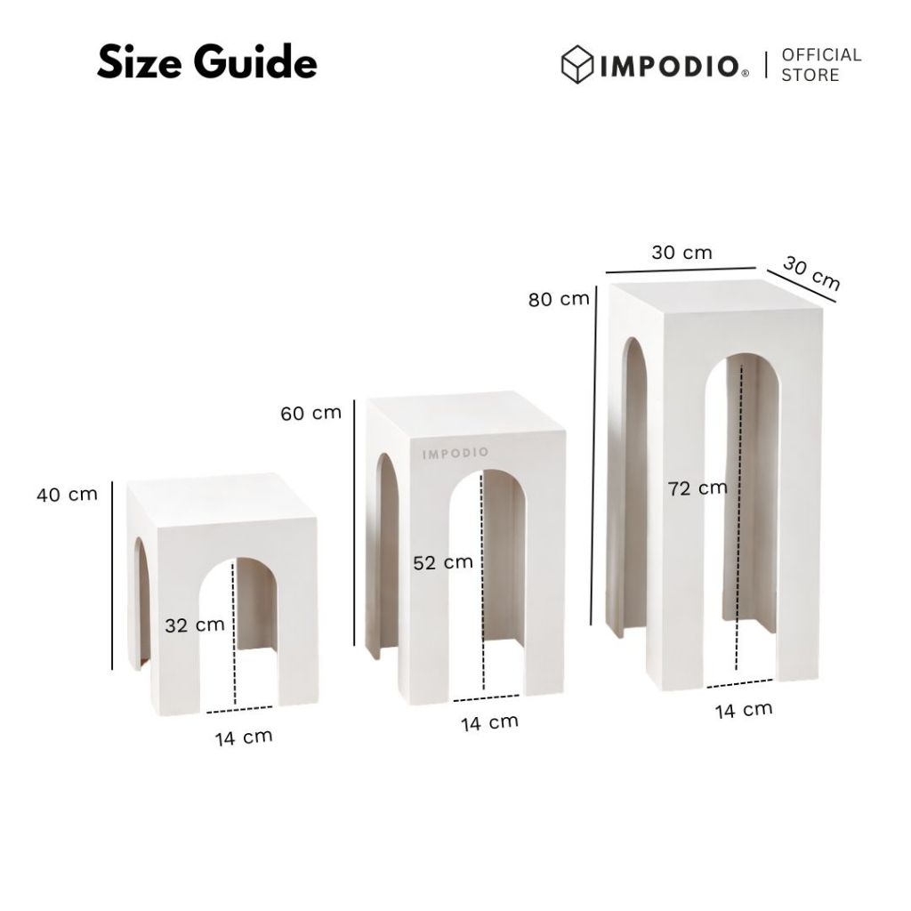 IMPODIO Podium Kotak Arch 30x30cm - Tinggi 40cm 60cm 80cm - Properti Foto Produk Display Estetik